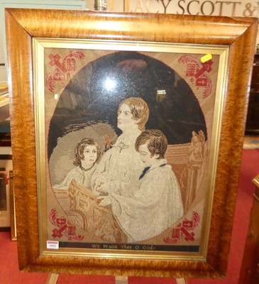 Lot 1001 - A Victorian gros point needlework panel titled...