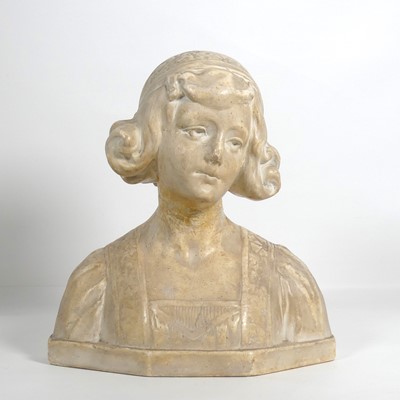 Lot 16 - A Kochendörfer pottery bust of a girl, h.23cm