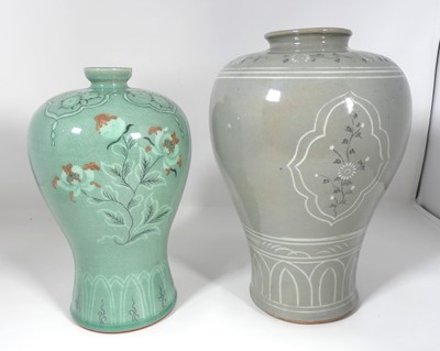 Lot 167 - A Korean celadon glazed vase h.26cm; together...