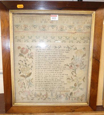 Lot 1022 - A George III needlepoint alphabet, verse and...