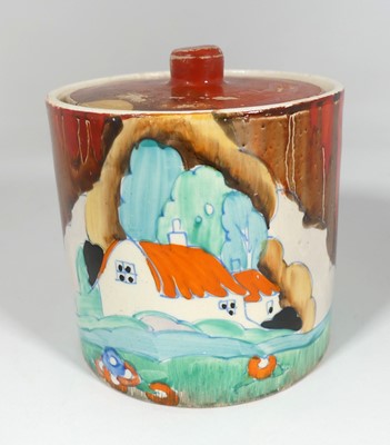 Lot 190 - A Clarice Cliff preserve pot and cover, in the...