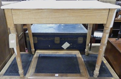 Lot 1190 - A beech kitchen side table, raised on ring...