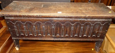 Lot 1200 - A joined oak boarded six-plank blanket chest,...