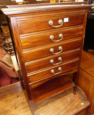 Lot 1253 - An Edwardian mahogany five-drawer music chest,...