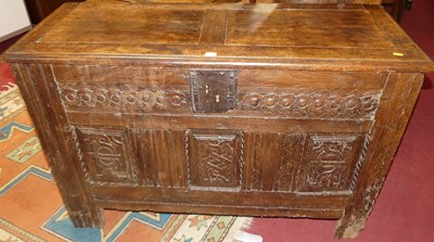 Lot 1285 - An antique and later joined oak hinge topped...