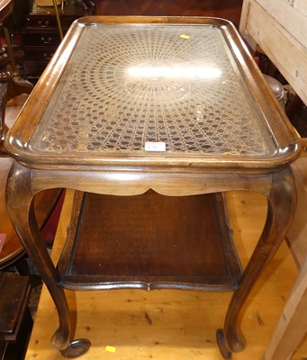 Lot 1287 - A 1930s beech, cane and glass topped inset two-...