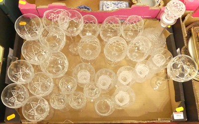 Lot 594 - A box of cut glass to include wine glasses,...