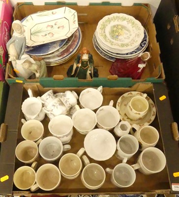 Lot 598 - Two boxes of ceramic mugs, various figurines,...