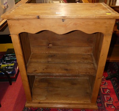 Lot 1339 - A rustic pine low open shelf, w.71cm