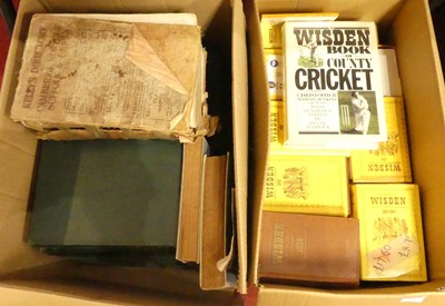 Lot 608 - Two boxes of books to include Wisden Cricket...