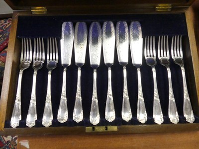 Lot 241 - A set of six silver plated fish knives and...