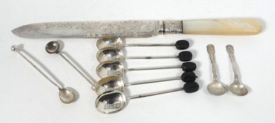 Lot 269 - A set of five silver coffee bean spoons;...