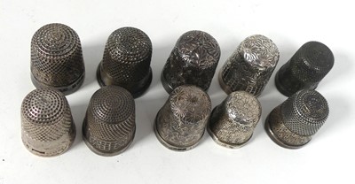 Lot 270 - A collection of ten silver thimbles, various...