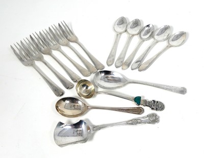 Lot 274 - A set of six George V silver pastry forks;...