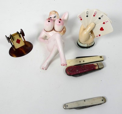 Lot 465 - Assorted pocket knives, novelty ceramic figure...