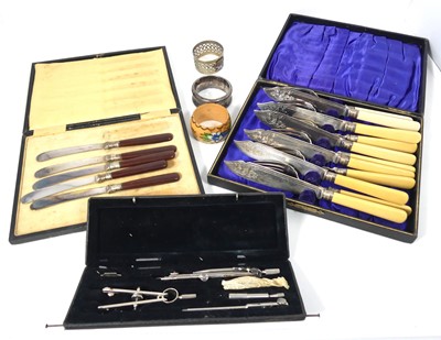 Lot 292 - A cased set of fish cutlery; together with a...