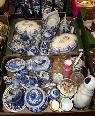 Lot 543 - Two boxes of various blue & white ceramics and...