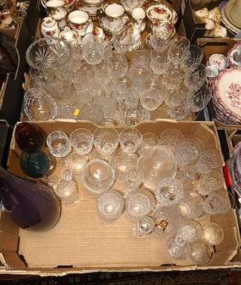 Lot 557 - Two boxes of various glassware to include wine...