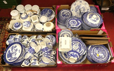 Lot 565 - Four boxes of blue & white wares mainly willow...