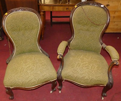 Lot 1368 - A pair of mid-Victorian walnut framed ladies...