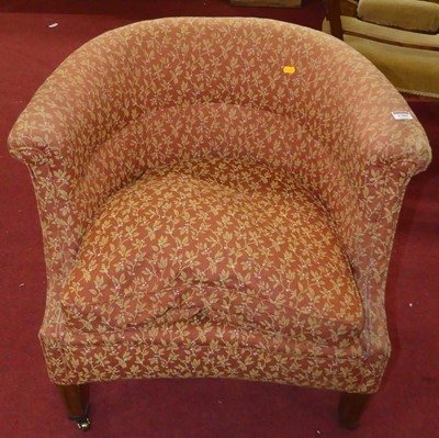 Lot 1385 - A circa 1900 red floral fabric upholstered tub...