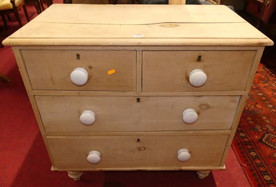 Lot 1401 - A Victorian pine low chest of two short over...