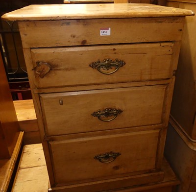 Lot 1456 - A rustic pine three drawer side chest, width...