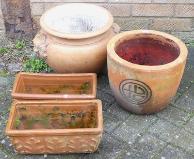 Lot 1473 - A pair of terracotta small trough planters,...