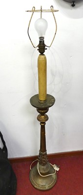 Lot 482 - A brass torchere, converted to a standard lamp,...