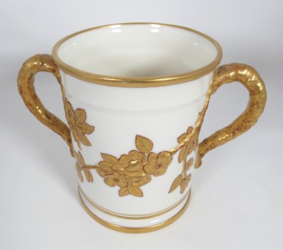 Lot 328 - A Worcester porcelain loving cup, relief...