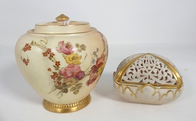 Lot 326 - A Royal Worcester blushware pot pourri jar and...