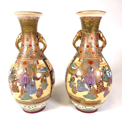 Lot 203 - A pair of Japanese satsuma vases, enamel...