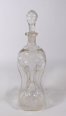 Lot 135 - A Victorian acid etched hour glass decanter...