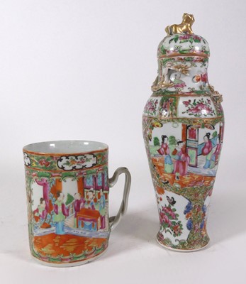 Lot 141 - A Chinese Canton enamel decorated tankard,...