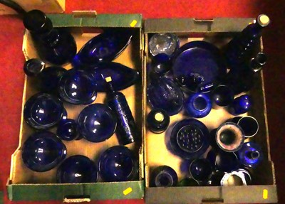 Lot 186 - Two boxes of assorted modern blue glass wares,...