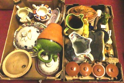 Lot 193 - Two boxes of mixed ceramics, soapstone carving...