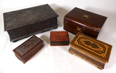 Lot 215 - A collection of boxes to include Indian carved...