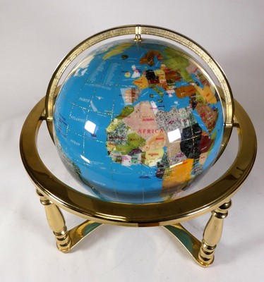 Lot 220 - A lacquered hardstone inset terrestrial globe,...