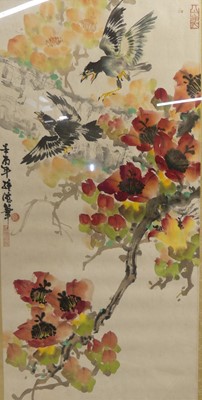 Lot 1020 - A modern Japanese watercolour with birds...