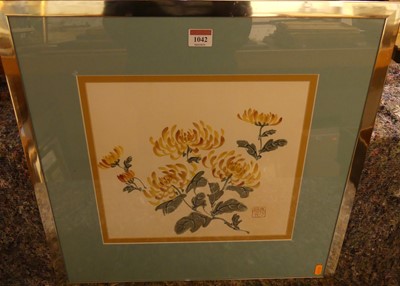 Lot 1042 - Chinese watercolour of flowers, signed with...