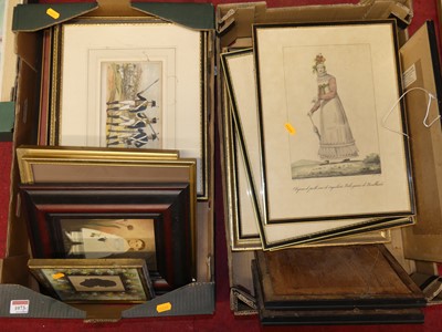 Lot 1073 - Two boxes of assorted pictures and prints, to...