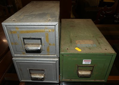 Lot 1225 - Three single steel table top index filing drawers