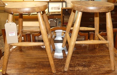 Lot 1261 - A pair of elm topped and beech low work stools,...