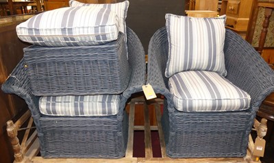 Lot 1317 - A pair of contemporary blue painted wicker tub...