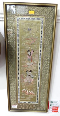 Lot 686 - A framed and glazed Chinese embroidered wall...