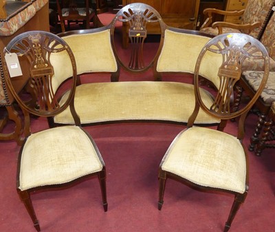 Lot 1328 - An Edwardian mahogany, floral satinwood, ivory...