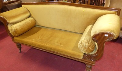 Lot 1335 - A mid-Victorian mahogany three-seater scroll...