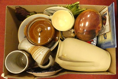 Lot 672 - Three boxes of various studio pottery to...