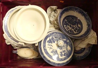 Lot 684 - Three boxes of blue & white wares, mainly...