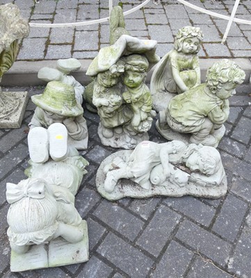 Lot 1421 - Seven various reconstituted garden figures to...